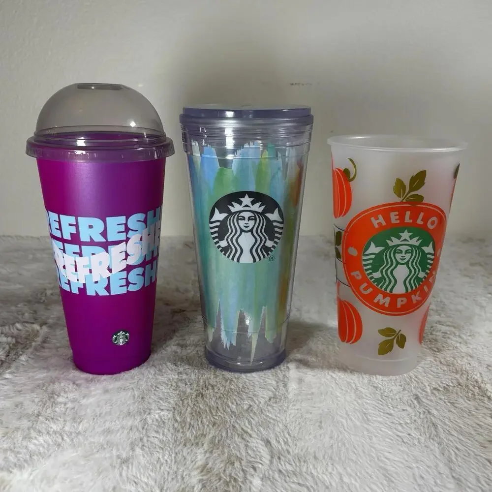 Starbucks Cold Cup Bundle | Hello Pumpkin, Watercolor Tumbler, Refresh Pink